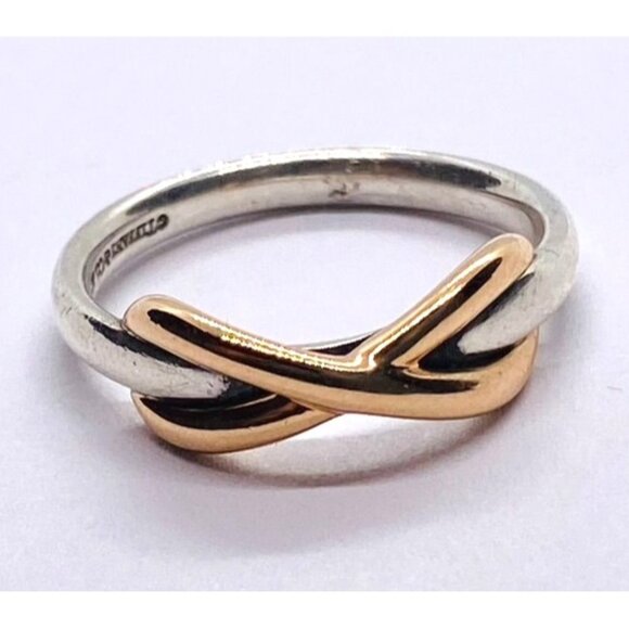 Tiffany & Co 18K Rose Gold & Silver Infinity Ring Size 4.5